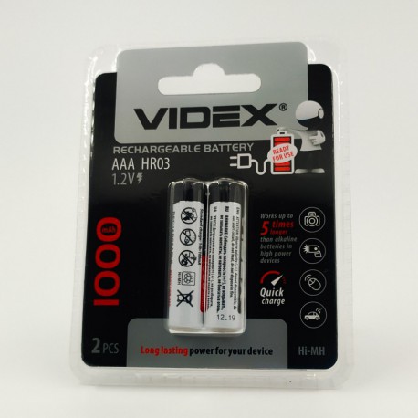 Аккумуляторы никель-металлогидридные Videx AAA 1000 mAh (2 шт)