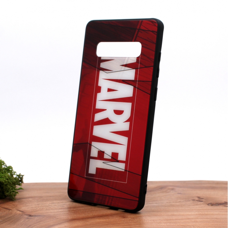 Стеклянный ударопрочный чехол с принтом Marvel для Samsung S10+