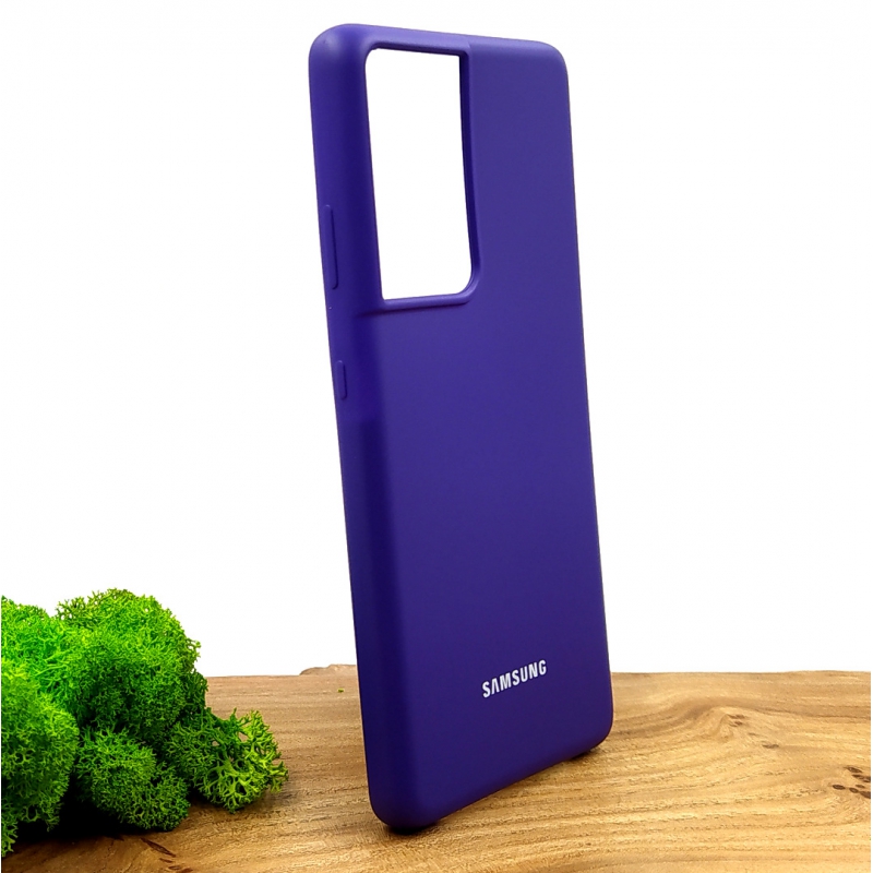 Оригинальный матовый чехол-накладка Silicone Case Samsung S21 Ultra Purple