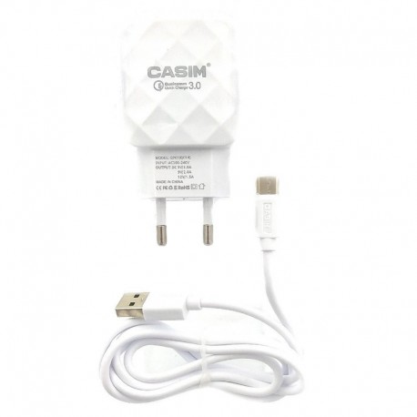 Сетевое зарядное устройство CASIM Q701 2в1 Fast Charg Fast Charge USB 3.0 A - Type-C 3A 1.2 м White (Белый)